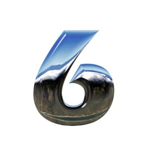 the number six displayed as a color landscape on a white background