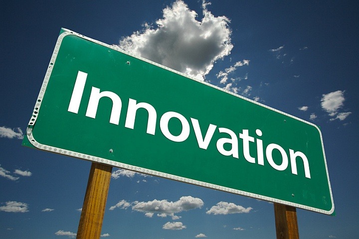 Innovation Road Sign with dramatic clouds and sky.
