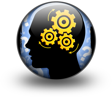 silhouette of man's head with turning gears