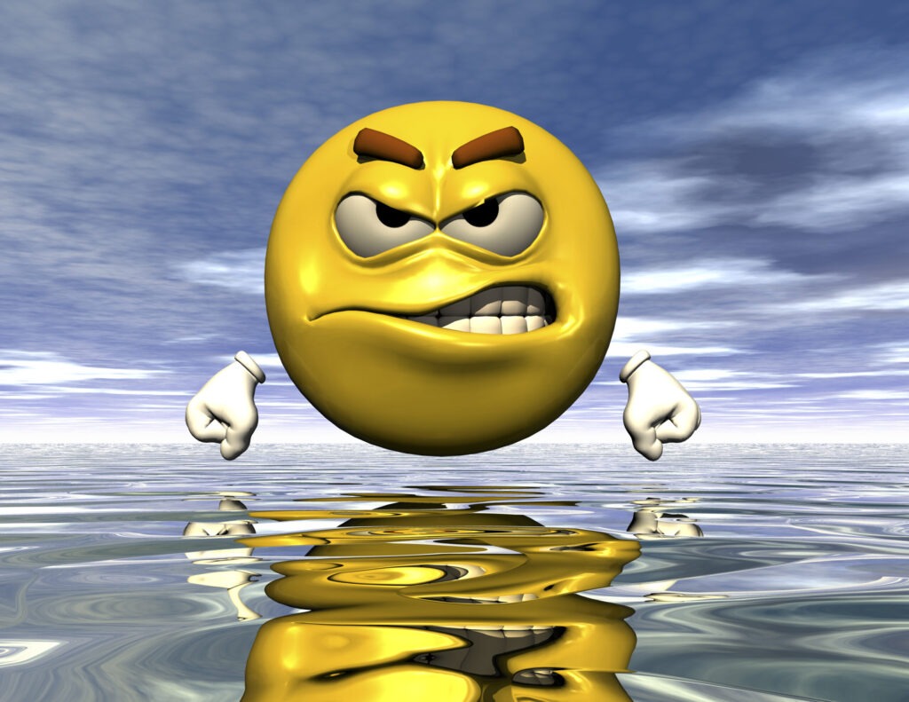 digital rendering of an angry emoticon