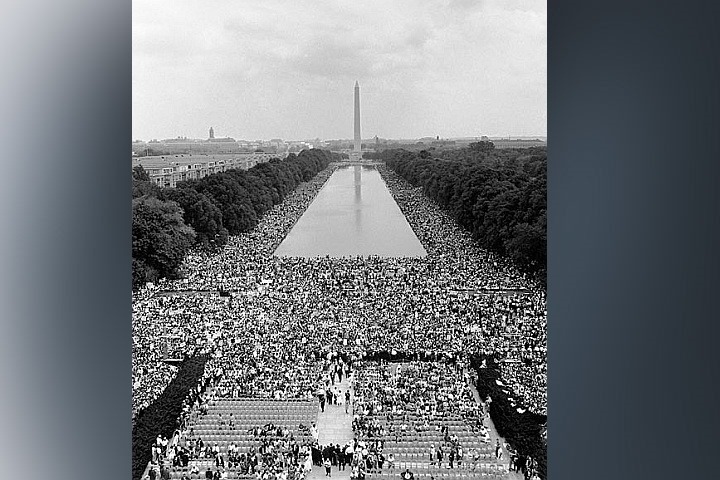 Aerial photograph of attendees at the 1963 March on Washington