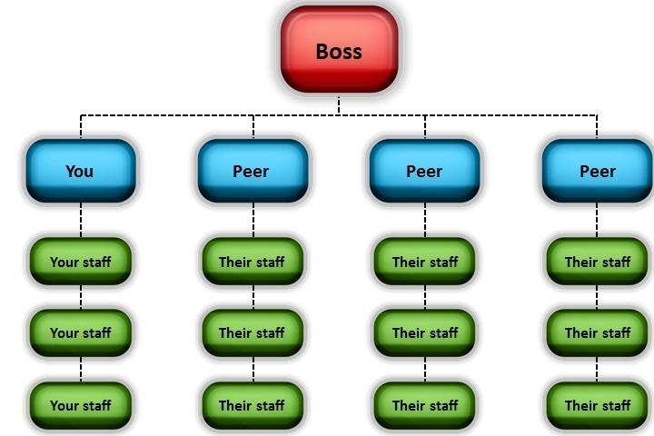 organizational chart showing boss, manager, and employee levels