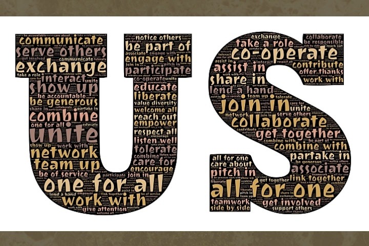 word cloud for the word "us" in earth tone colors