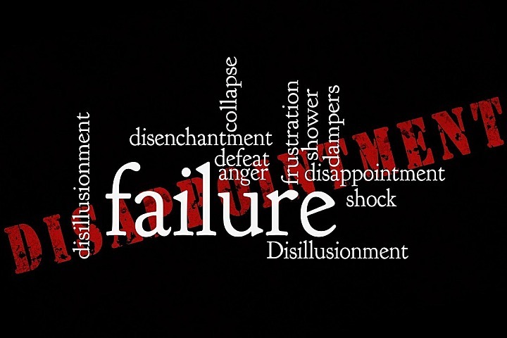 a word cloud composed of words around failure