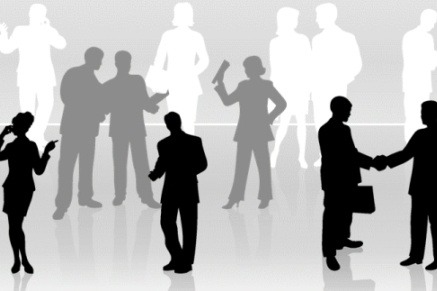Silhouette image of business people talking