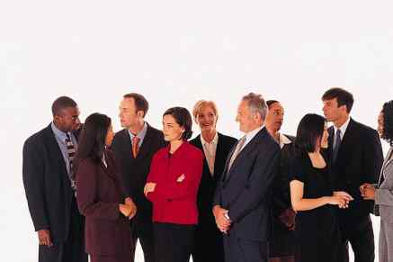 group of business workers looking at each other with different emotions