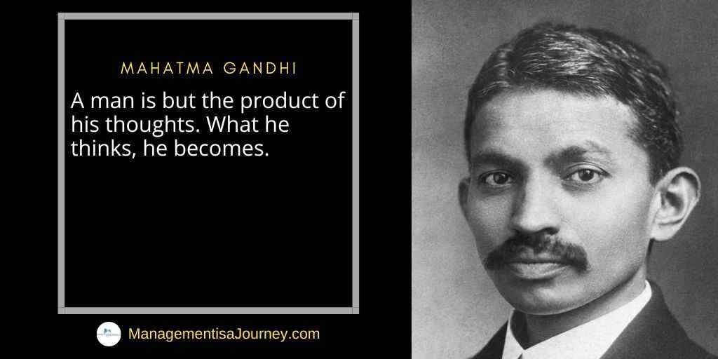 A quote by Mahatma Gandhi with a picture of him as a young man