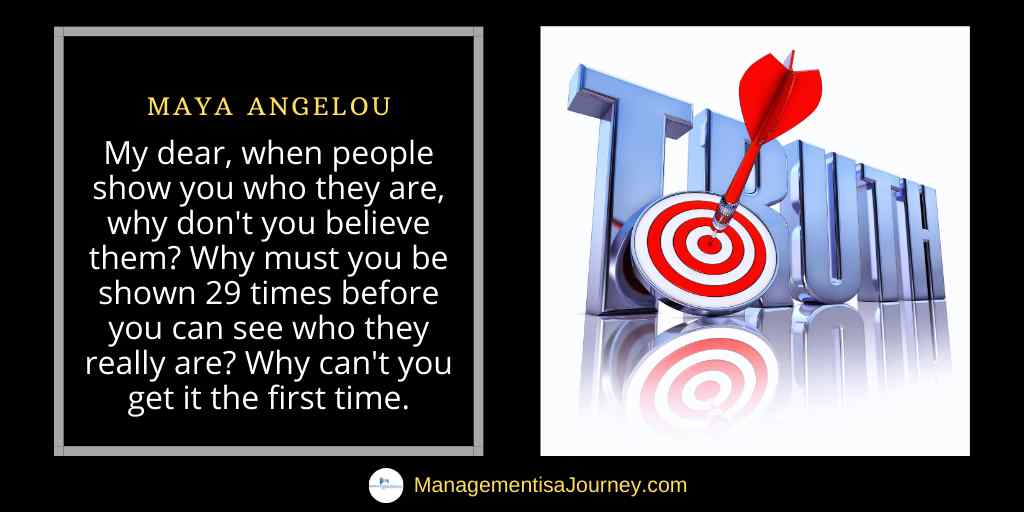 When people show you who they are, why don't you believe them. Maya Angelou Quote